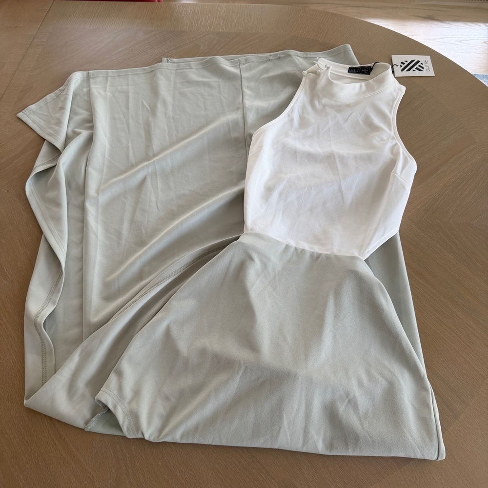 Elegant Backless White and Gray Dress